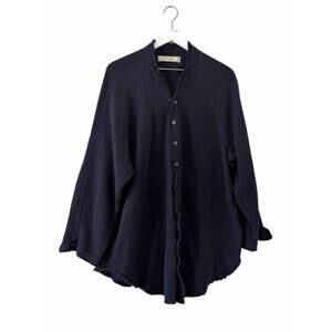 Free People We The Free Summer Daydream Navy Gauze Button Down Shirt Size Large
